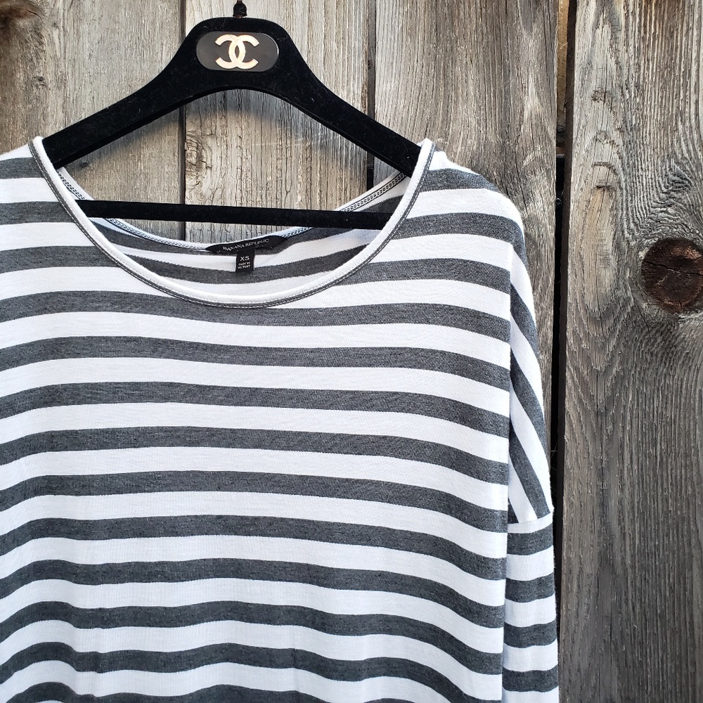 Banana Republic Striped Slouchy Gray White Top